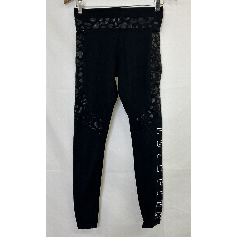 PINK Victoria's Secret Womens Activewear Small Black Leggings Yoga Cheetah Chrty